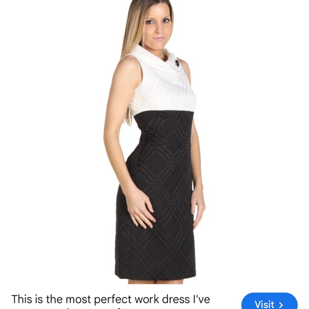 Tahari Off White and Black Sleeveless Cowl Neck Sheath Dress Size 12 Gorgeous!